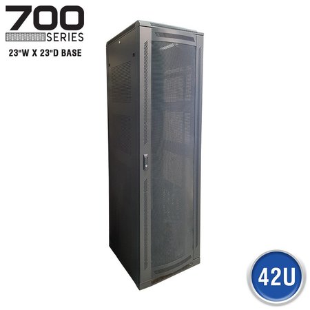 QUEST MFG Floor Enclosure Server Cabinet, Vented Mesh Door, 42U, 6' x 23"W x 23"D, Black FE7019-42-02